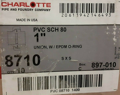 NEW charlotte pipe 8710 sch 80 1" union w/ epdm o-ring (2 case of 10 per order)