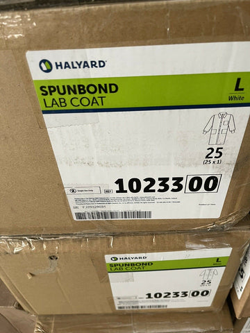 HALYARD SPUNBOND LAB COAT 10233, LARGE, WHITE, CASE OF 25 **FREE SHIPPING**