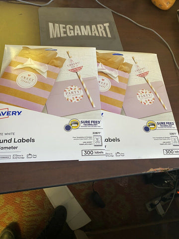 NEW Avery Matte White Round Labels,  2" Diameter, 2 PACKAGES OF  300 Labels