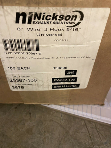 25367  NICKSON 8" WIRE J HOOK 5/16" UNIVERSAL  ( 50 PER LOT  )