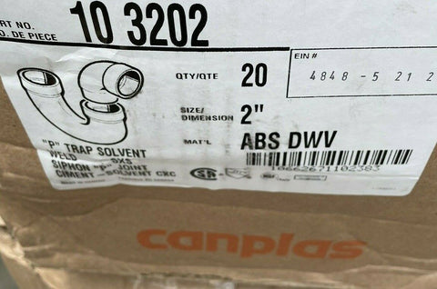 CANPLAS 103202BC P-Trap, 2 in, Hub, ABS, Black (1 BOX OF 20)