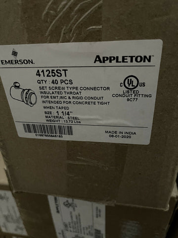 (CASE OF 40) EMERSON APPLETON 4125ST SET SCREW TPE CONNECTOR 1-1/4"-Mega Mart Warehouse