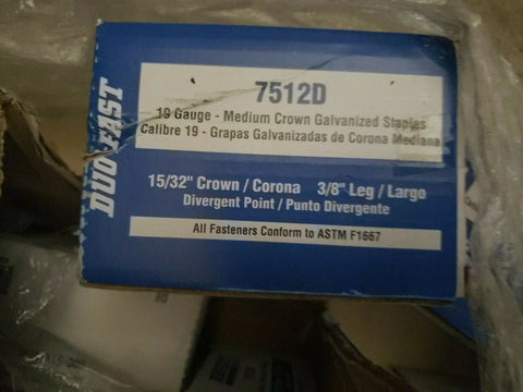 10,000 Duo-Fast 7512D 3/8" Length x 15/32" Crown 19 Gauge Staples 8631-Mega Mart Warehouse-Ultimate Unclaimed Freight Buyer and Seller Specialists