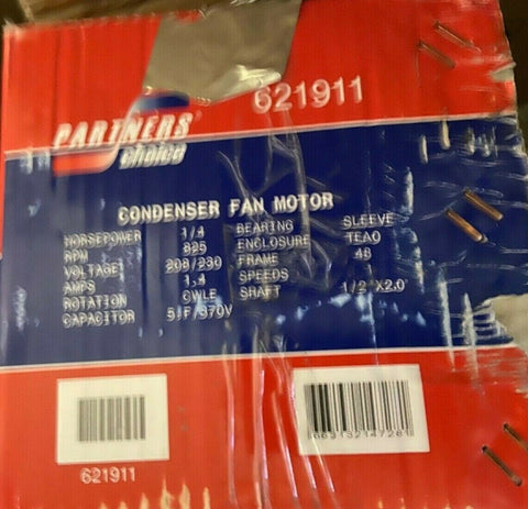 NEW PARTNERS CHOICE 621911 Fan Motor 1/4 HP 825 RPM 208/230V 1.4A CWLE-Mega Mart Warehouse-Ultimate Unclaimed Freight Buyer and Seller Specialists