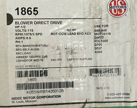 US Motors 1865 H 158 F  Fan K0Condenser55WEG0624012B Boxed r11