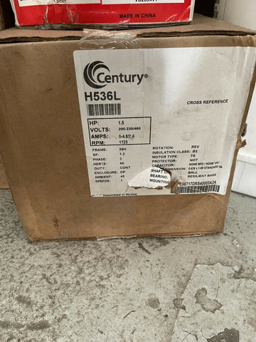 NEW Century H536L 1.5 HP Belt Drive Blower Motor 1725 RPM 56H Frame 200-230/460V