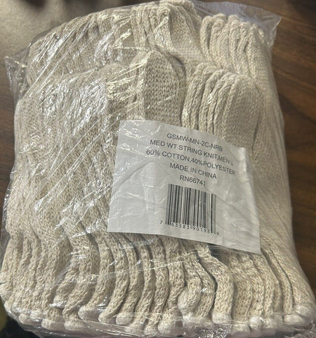 GSMW-MN-2C-NRB-Cotton String Knit Glove, Medium Weight, White, Large PACK OF 24