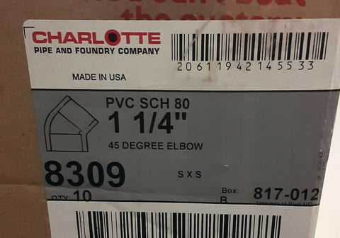 BRAND NEW Charlotte Pipe 8309 1 1/2" SCH 80 45 Degree Elbow