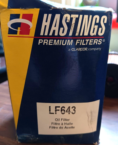 HASTINGS LF643 PREMIUM OIL FILTER (FREE SHIPPING)