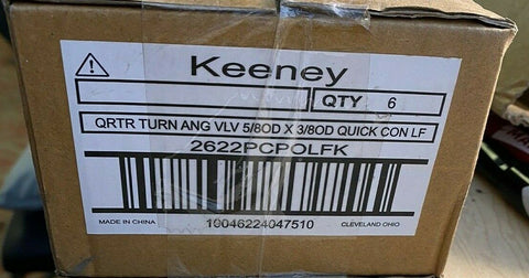 NEW Keeney Quarter Turn Angle Valve 5/8 Inch OD x 3/8 Inch OD - 2622PCPOLFK