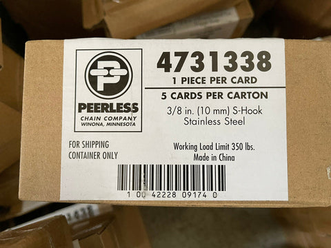 Peerless Chain 3/8 In. Heavy Duty S-Hook, Stainless Steel, 4731338, (5 PC CASE)-Mega Mart Warehouse