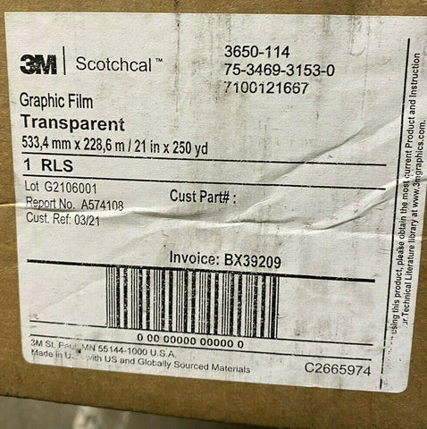 3650-114 SCOTCHCAL GRAPHIC FILM TRANSPARENT 533 / 4MM X 228 6M / 21IN X 250 YD-Mega Mart Warehouse