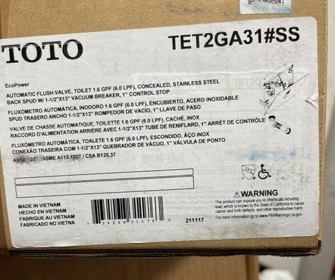 Nuevo TOTO Tet2ga31 # Ss Acero Inoxidable Ecopower Oculta Flush Válvula 1.6 Gpf