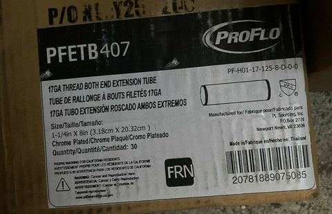 NEW PROFLO PFETB407 17 Gauge 8" CHROME Tube With 1-1/4" Connection (30 PC CASE)