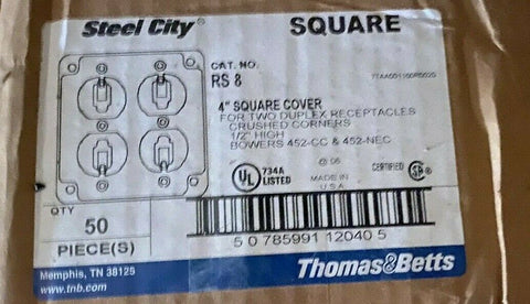 BRAND NEW Thomas & Betts Steel City RS 8 Square Cover 4" QTY 50