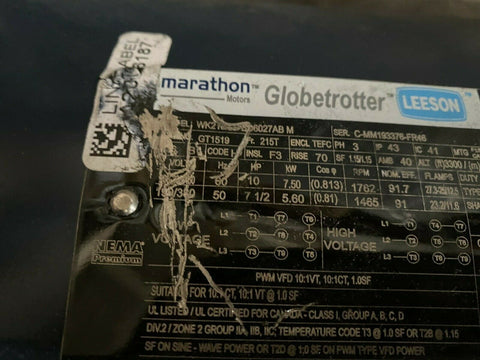 BRAND NEW 10HP MARATHON,1762RPM  215T TEFC , 3PH GLOBETROTTER  MOTOR  GT1519