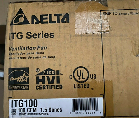 BRAND NEW Delta ITG100 100 CFM Single Speed Fan