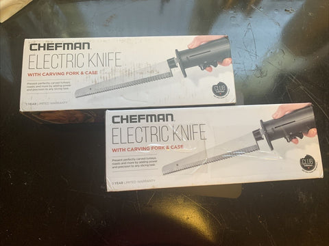 (2) NEW Chefman Electric Knife with Carving Fork and Case