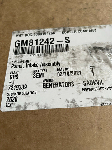 NEW GENUINE Kohler Part #GM81242-S Panel Intake Assembly-Mega Mart Warehouse
