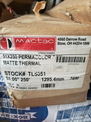 MacTac TL5051 - 51X250 PERMACOLOR 5 MIL MATTE THERMAL 1295.4mm 76mm, 51" 250'-Mega Mart Warehouse-Ultimate Unclaimed Freight Buyer and Seller Specialists