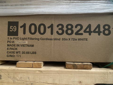 NEW 59 1001382448  LIGHT FILTERING  BLIND 35 IN X 72 IN WHITE ( 6 PER LOT )