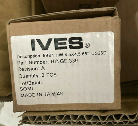 (1 CASE OF 3) Ives Butt Hinge 5BB1HW 4.5X4.5 652, Satin Chrome, 1-3/4" Door-Mega Mart Warehouse