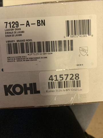 NEW KOHLER K-7129-A-BN Lavatory Drain, Vibrant Brushed Nickel