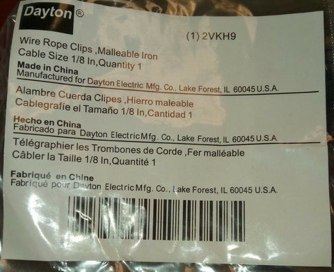 DAYTON 2VKH9 1/8 In, AND 2VKJ2 1/4 in Wire Rope Clip, Maleable Iron-Mega Mart Warehouse-Ultimate Unclaimed Freight Buyer and Seller Specialists
