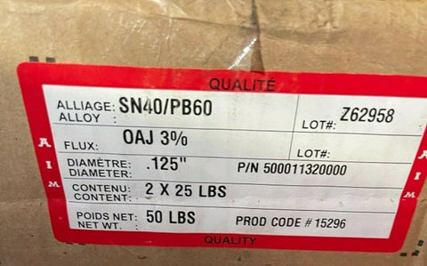 NEW 25 Pound  Solid Wire Solder   .125" SN40/PB60 ; AIM ALLIGE ALLOY