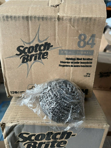 NEW 3M Scotch-Brite Professional Stainless Steel Scrubber 84 Silver (Box of 12)