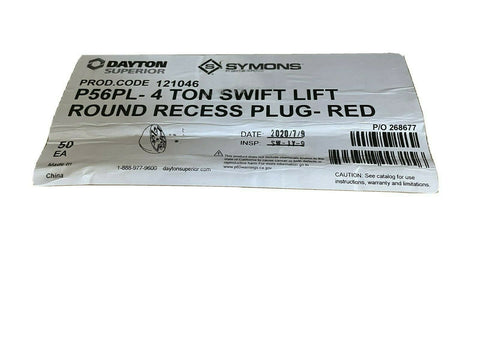 DAYTON SUPERIOR P56PL - 4 TON SWIFT LIFT ROUND RECESS PLUG RED (1CASE/50EA)-Mega Mart Warehouse