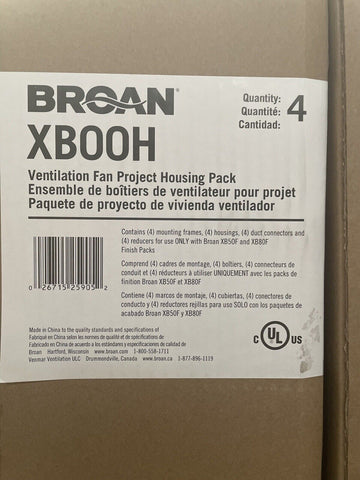 (4PK) NEW BROAN XB00H Ventilation Fan Housing Pack