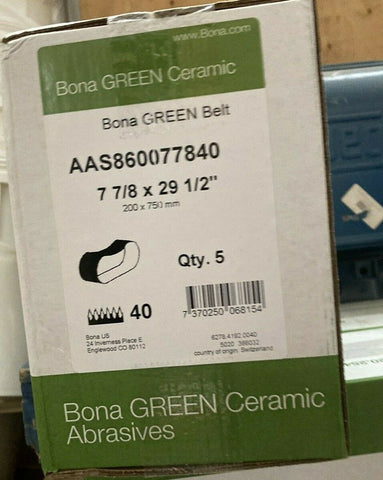 Bona AAS860077840 GREEN Ceramic 8" Sanding Belts 7-7/8" x 29-1/2" Qty. 5 GRIT 40-Mega Mart Warehouse