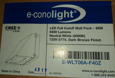 E-Conolight / Cree LEDs E-WLT06A-F40Z Wall Pack, 66W LED, 120-277V Dark Bronze-Mega Mart Warehouse-Ultimate Unclaimed Freight Buyer and Seller Specialists
