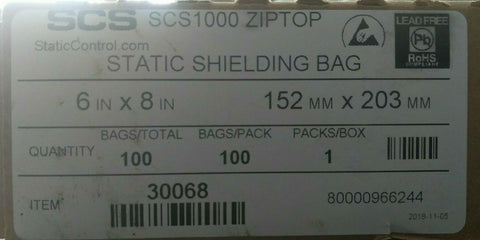 SCS1000 6" x 8" Static Shielding Bag ZIP Lot of 100 Bags Lead Free SCS-Mega Mart Warehouse-Ultimate Unclaimed Freight Buyer and Seller Specialists