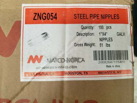 MATCO-NORCA ZNG054 1 x 4 in. Threaded Galvanized Steel Pipe Nipple (CASE OF 100)-Mega Mart Warehouse-Ultimate Unclaimed Freight Buyer and Seller Specialists