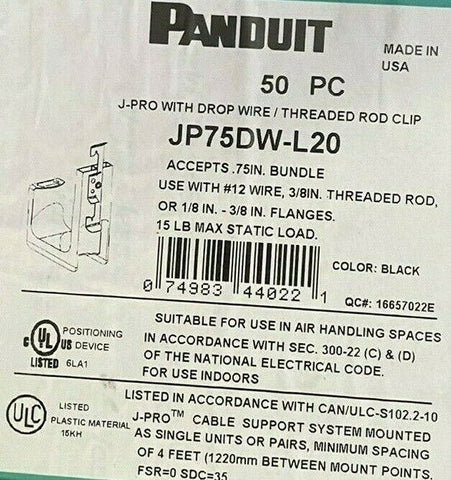 PANDUIT JP75DW-L20 J Hook, Drop Wire, 0.75 In (LOT OF 50)-Mega Mart Warehouse