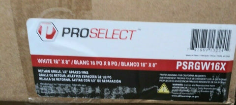 (1 BOX OF 20) NEW PRO SELECT 16X8 RG RTN AIR GRL 1/2 FIN WHIT PSRGW16X-Mega Mart Warehouse-Ultimate Unclaimed Freight Buyer and Seller Specialists