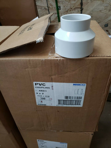 NIBCO 3 in. x 2 in. PVC DWV Hub x Hub Reducing Coupling Fitting 4801 QTY 50/CASE-Mega Mart Warehouse-Ultimate Unclaimed Freight Buyer and Seller Specialists