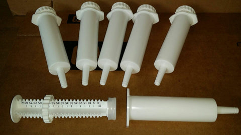 Lot Of 5 "ADJUSTABLE DOSE" Feeding Syringes 80cc ANIMAL, HORSE ,COW LIVESTOCK-Mega Mart Warehouse-Ultimate Unclaimed Freight Buyer and Seller Specialists