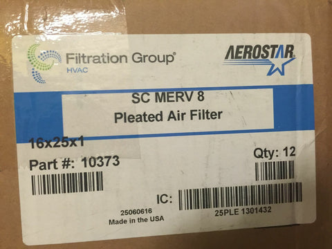 AEROSTAR SERIES 400 PLEATED FILTER, 16" X 25" X 1", STANDARD CAPACITY MERV 8-Mega Mart Warehouse-Ultimate Unclaimed Freight Buyer and Seller Specialists