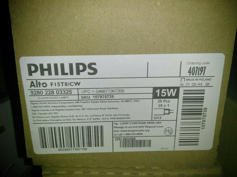 NEW Philips 15 Watt Fluorescent Tubular Medium Bi-Pin Lamp 407197, CASE OF 25-Mega Mart Warehouse-Ultimate Unclaimed Freight Buyer and Seller Specialists