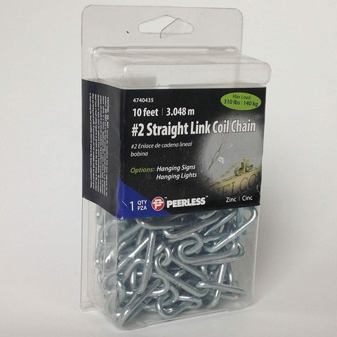 PEERLESS 10 ft. 3.048 m #2 straight link coil chain zinc 310 lbs (2 PER CASE)-Mega Mart Warehouse