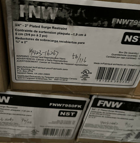 FNW 3/4" - 2" PLATED SURGE RESTRAINT FNW7950FK (100 PC CASE)-Mega Mart Warehouse