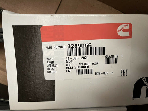 GENUINE OEM CUMMINS V RIBBED BELT 3289056 **FREE SHIPPING**