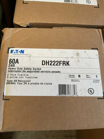 Eaton DH222FRK Safety Switch, 60A, 2P, 240V/250DC, HD Fusible, NEMA 3R-Mega Mart Warehouse