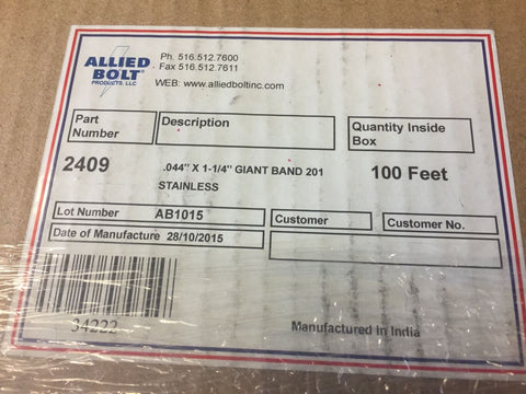 Allied Bolt 2409 Band Pole Giant, 1-1/4", 100 Ft Roll, STAINLESS-Mega Mart Warehouse-Ultimate Unclaimed Freight Buyer and Seller Specialists