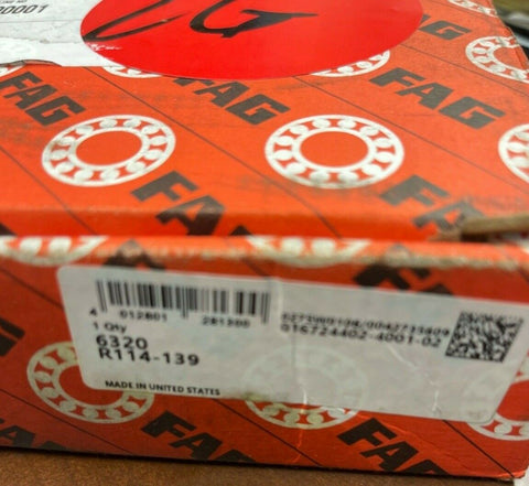 NEW Genuine FAG 6320-R114-139 Radial Deep Groove Ball Bearing 1 Row Steel Cage