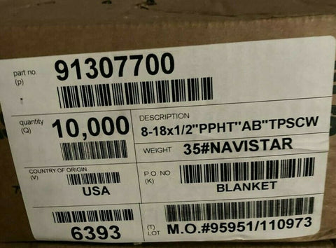 ( 1 BOX OF 10,000) NAVISTAR INTERNATIONAL 91307700 SCREW AB CRPNH #8 X 1/2 BLK-Mega Mart Warehouse-Ultimate Unclaimed Freight Buyer and Seller Specialists
