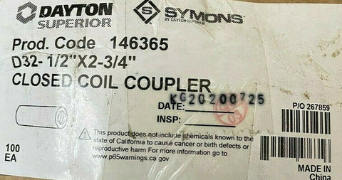 Dayton Superior D32 Closed Coil Coupler 1/2"X2-3/4 100 PCS /CASE 146365-Mega Mart Warehouse